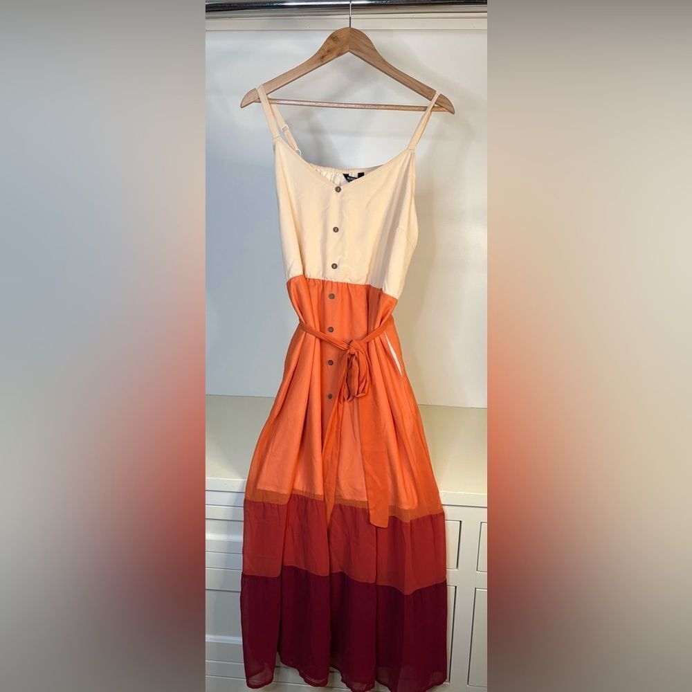 NWT BloomChic Cream and Orange belted Maxi Sundress XL 14-16